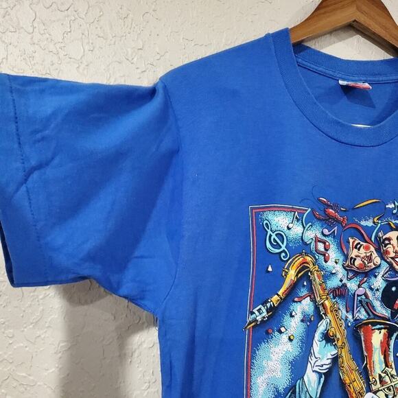 Vintage New Orleans T-Shirt Mens Large Blue Saxophone 90s Mardi Gras Streetwear - Picture 6 of 9